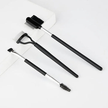 Stainless Steel Double Head Eyebrow Brush Flexible Black Eyebrow Trimmer Set Round Comb Teeth Eyelashes Brushes Comb